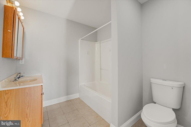 full bathroom featuring tile patterned flooring, shower / bathing tub combination, vanity, and toilet