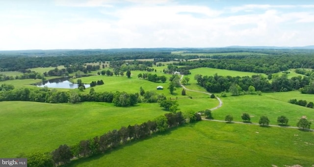 birds eye view of property featuring a rural view and a water view