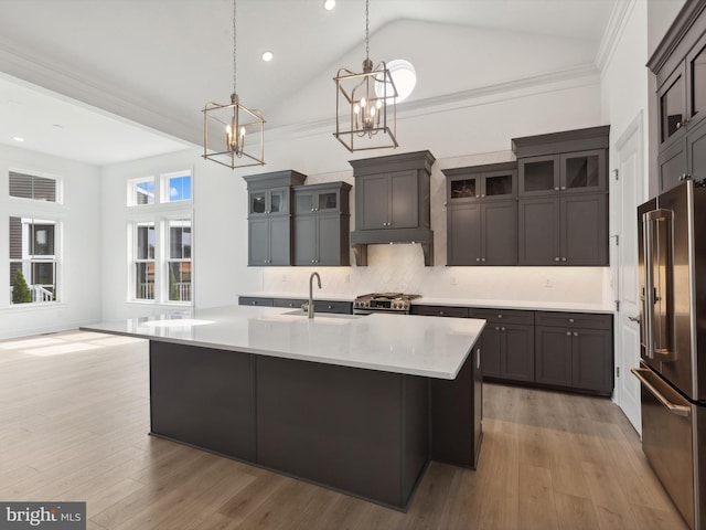 kitchen featuring sink, plenty of natural light, a center island with sink, and appliances with stainless steel finishes