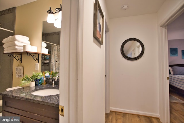 bathroom featuring hardwood / wood-style floors and vanity