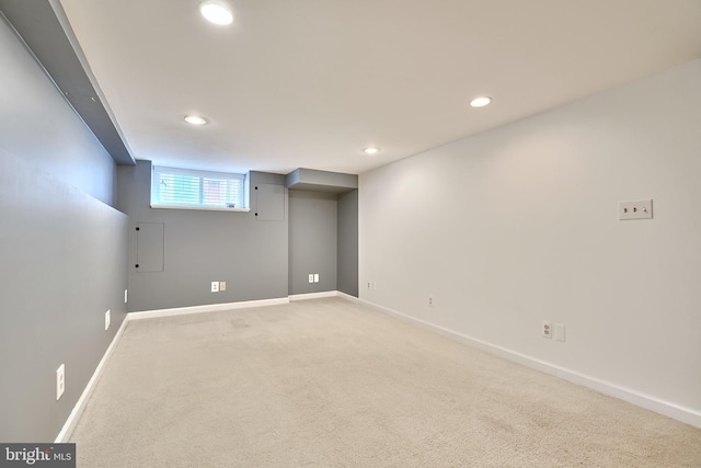 basement featuring carpet