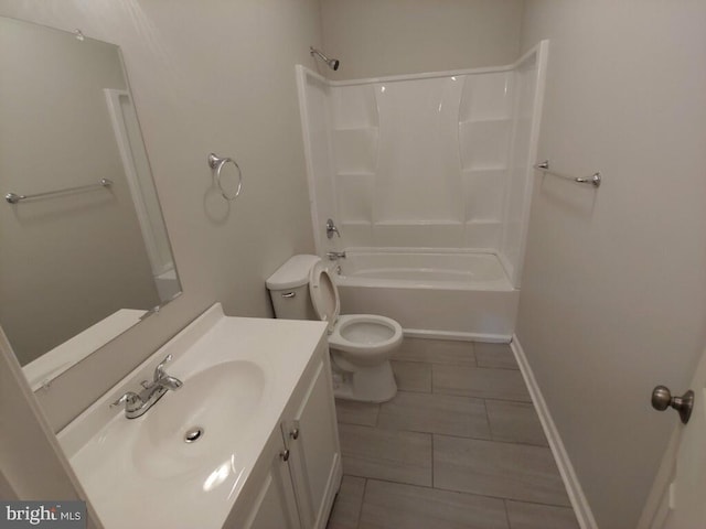 full bathroom featuring tile patterned flooring, vanity, shower / bathtub combination, and toilet