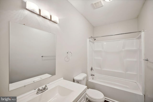 full bathroom featuring vanity, toilet, and tub / shower combination