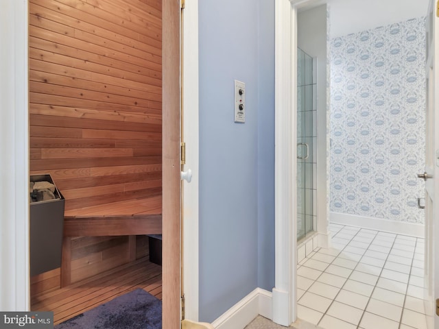 view of sauna featuring tile patterned flooring