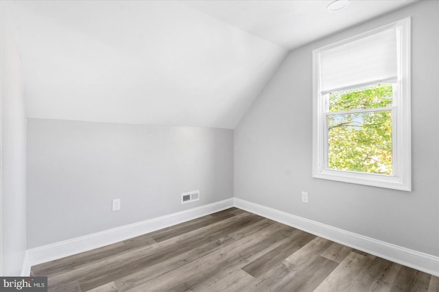 additional living space featuring hardwood / wood-style floors and lofted ceiling