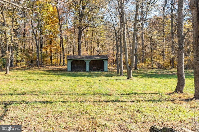 view of yard with an outbuilding