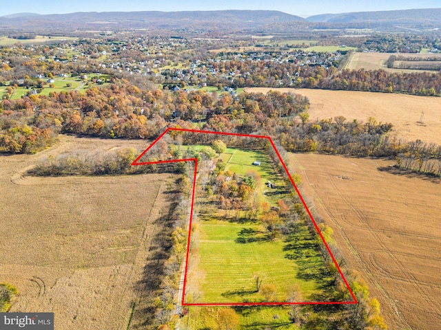 aerial view with a mountain view and a rural view