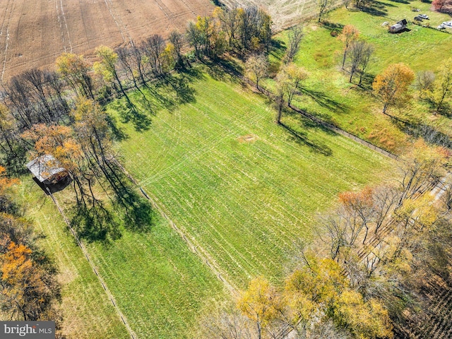 birds eye view of property featuring a rural view