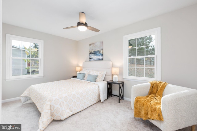 bedroom with carpet flooring and ceiling fan