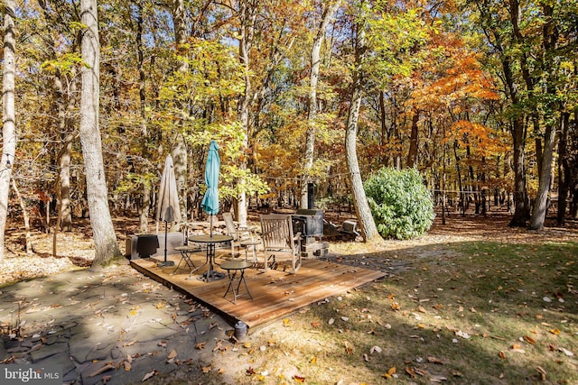 view of yard with a wooden deck