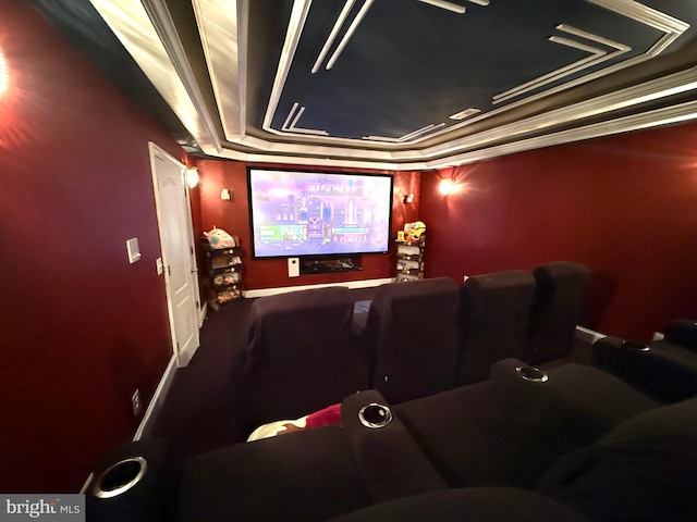 cinema room featuring crown molding