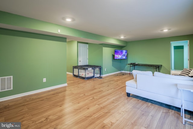 living room featuring light wood-type flooring