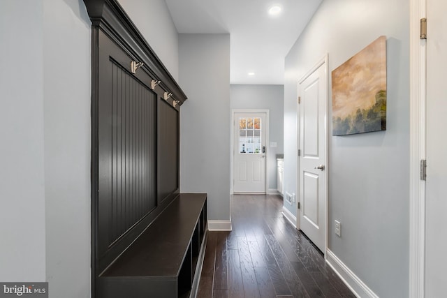 mudroom with dark wood-type flooring