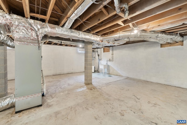 basement with heating unit