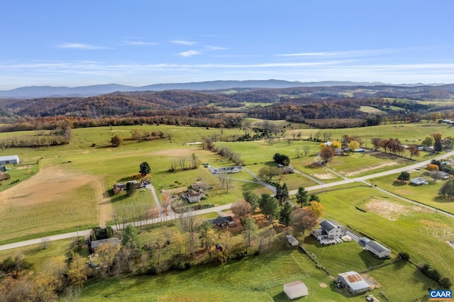 birds eye view of property featuring a rural view and a mountain view