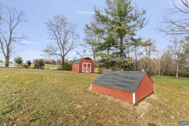 view of yard with a storage shed