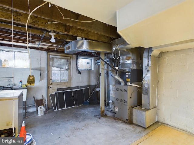 basement featuring heating unit