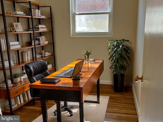 office with hardwood / wood-style flooring