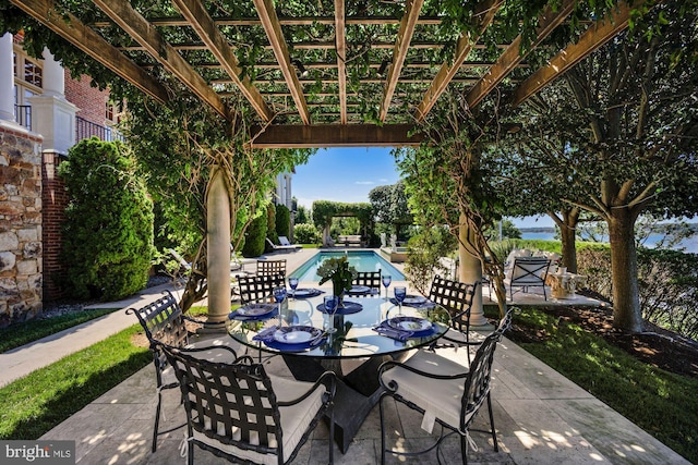 view of patio / terrace featuring a pergola