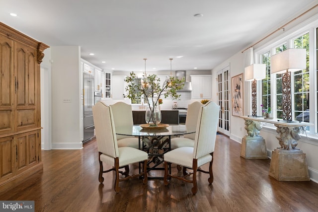 dining space with dark hardwood / wood-style floors