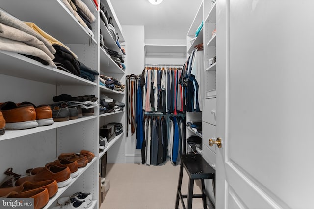 walk in closet with carpet