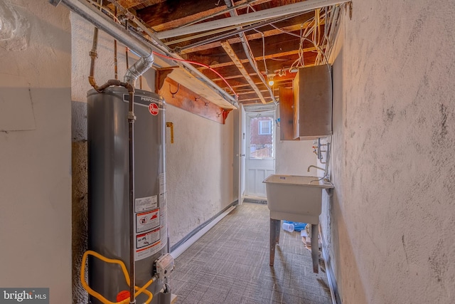 basement featuring gas water heater