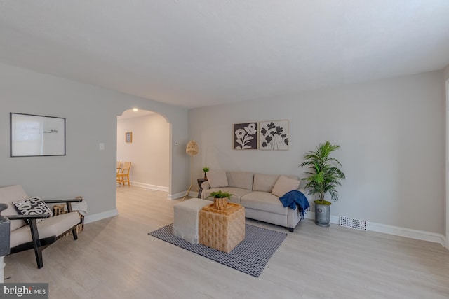 living room featuring light wood-type flooring