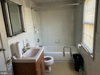 full bathroom featuring vanity, toilet, and shower / bath combination