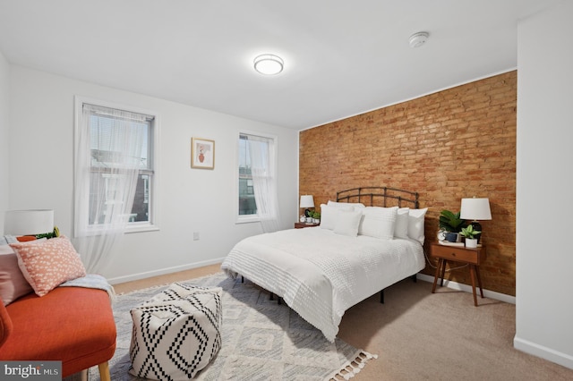 bedroom with light carpet