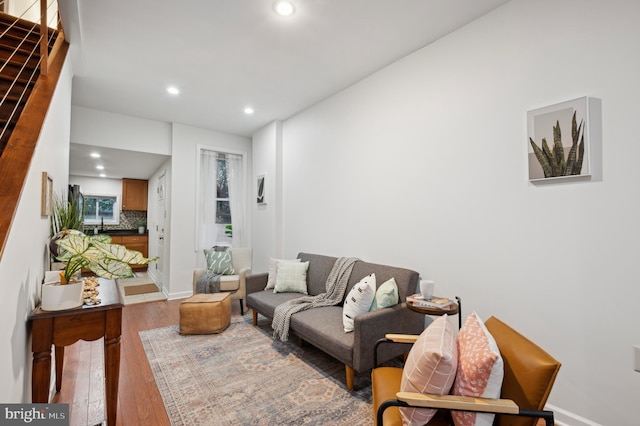 living room with hardwood / wood-style floors