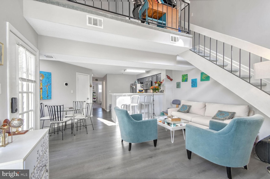 living room with hardwood / wood-style floors