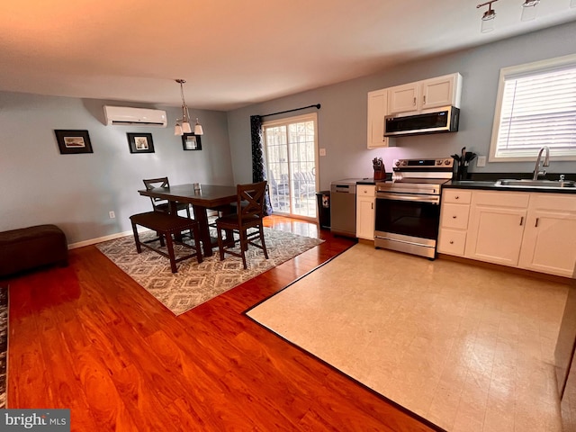 kitchen featuring plenty of natural light, light wood-type flooring, sink, and stainless steel appliances