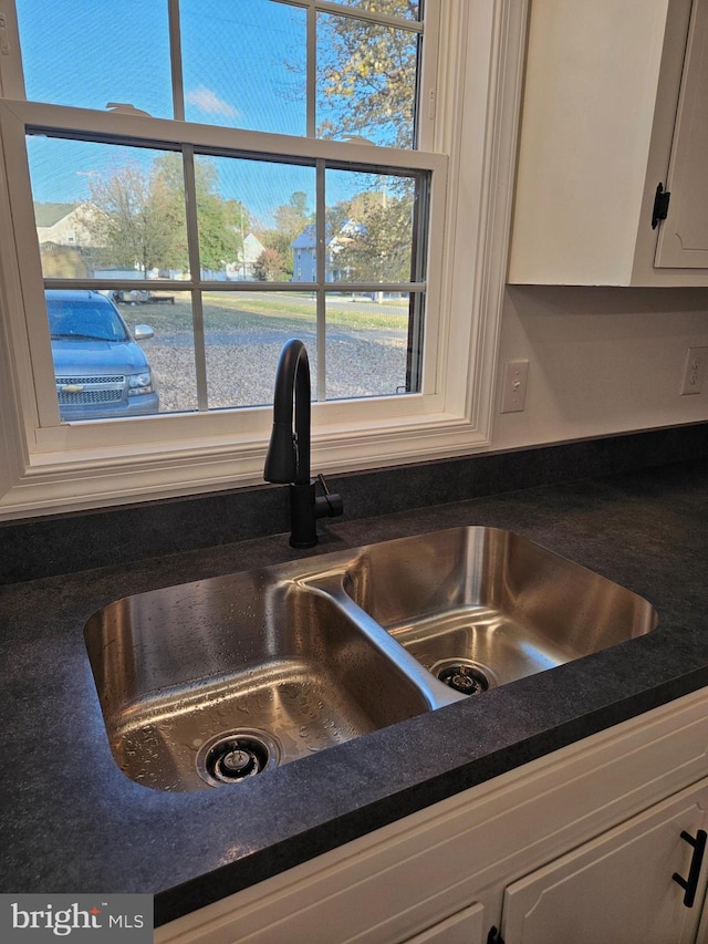 details with white cabinetry and sink