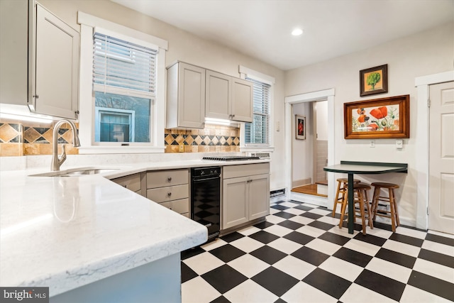 kitchen with sink, white cabinets, stainless steel gas cooktop, and decorative backsplash