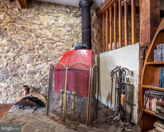 details featuring a wood stove