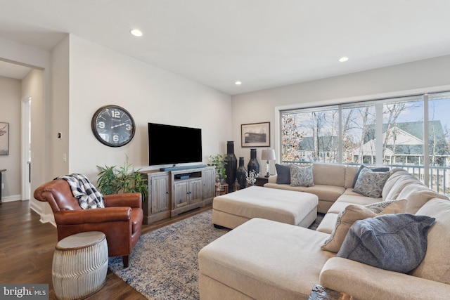 living room featuring dark hardwood / wood-style floors