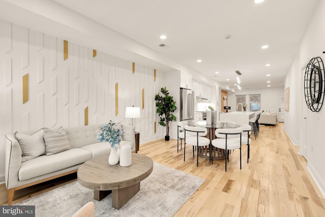 living room with light wood-type flooring