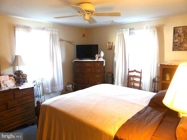 bedroom with multiple windows and ceiling fan