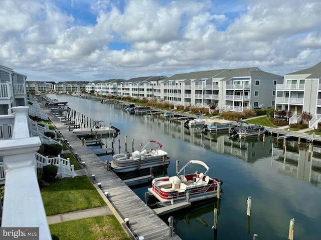 view of dock with a water view