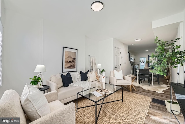 living room with hardwood / wood-style flooring