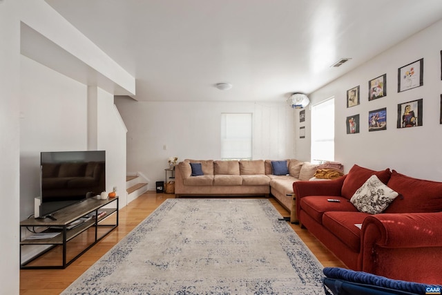 living room featuring light hardwood / wood-style flooring