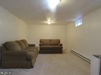 carpeted living room with radiator