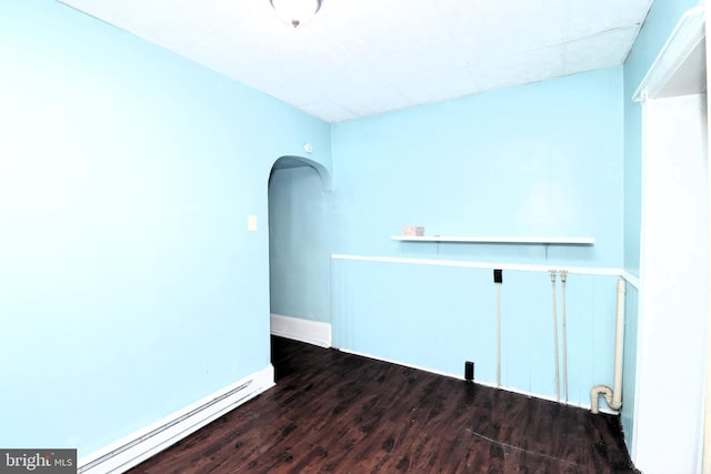 empty room featuring hardwood / wood-style floors and baseboard heating