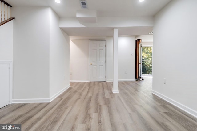 basement with light wood-type flooring