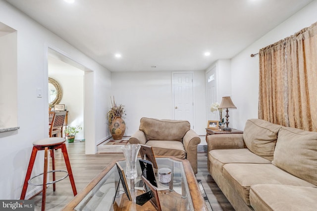 living room with light hardwood / wood-style floors