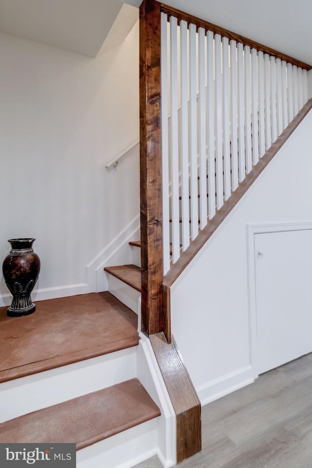 staircase with wood-type flooring