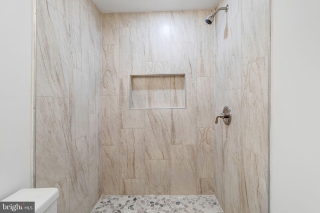 bathroom with toilet and a tile shower