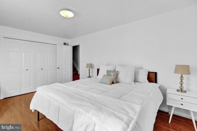 bedroom with a closet and wood-type flooring