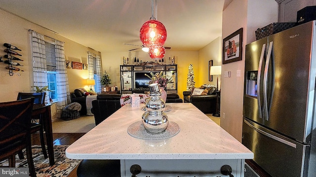 kitchen with stainless steel fridge