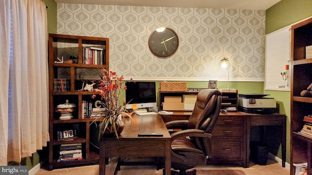 view of carpeted home office